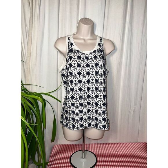 Tank ~ JCrew ~ Medium ~ EUC ~ White and Navy - Picture 2 of 6
